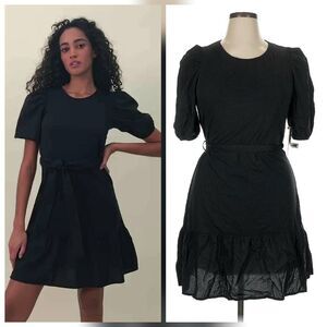 Nation Ltd. Evangaline Cotton Belted Puff Sleeve Peplum Mini Dress Sz. XL NWT